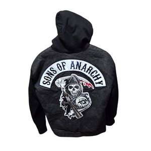 Sons of Anarchy Black Denim Highway Jacket Fleece Hoodie Reaper Embroidered Med
